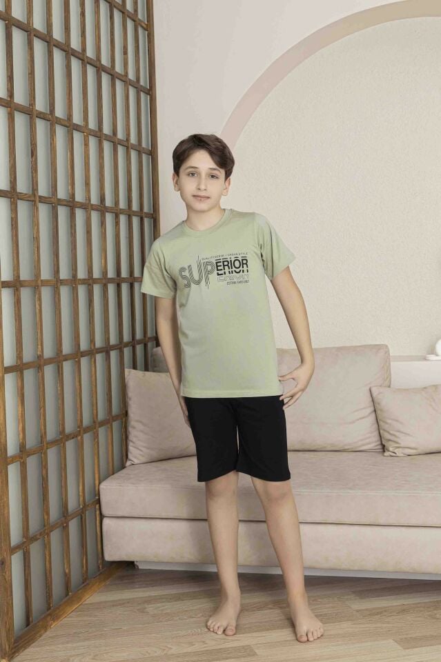Erkek Çocuk Alt Üst Kısa Kollu Bermude Boy Şort Takım Pijama Takım 4008