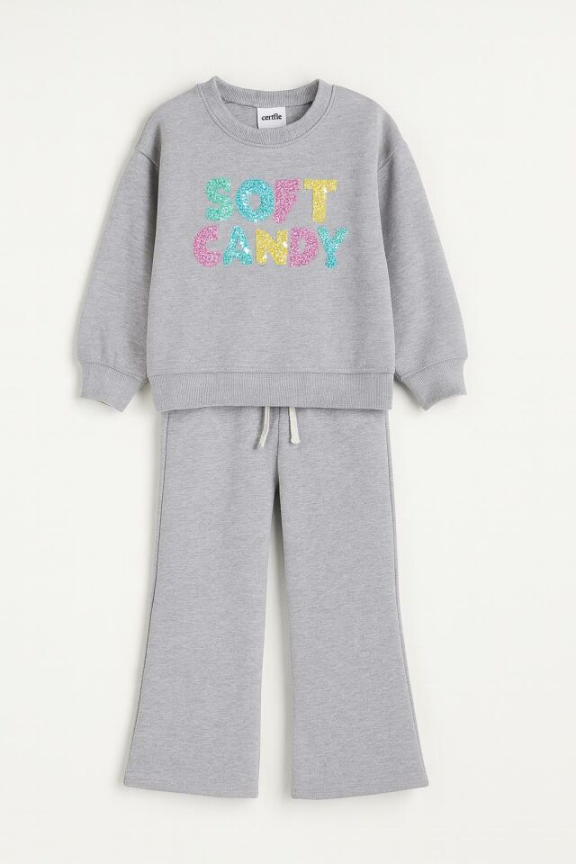 Kız Çocuk Renkli Payet Nakışlı 2’li Eşofman Takımı (Sweatshirt + Alt) 10760