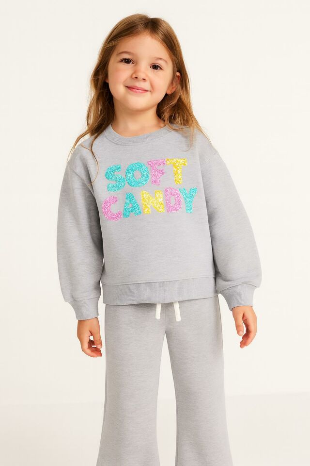 Kız Çocuk Renkli Payet Nakışlı 2’li Eşofman Takımı (Sweatshirt + Alt) 10760