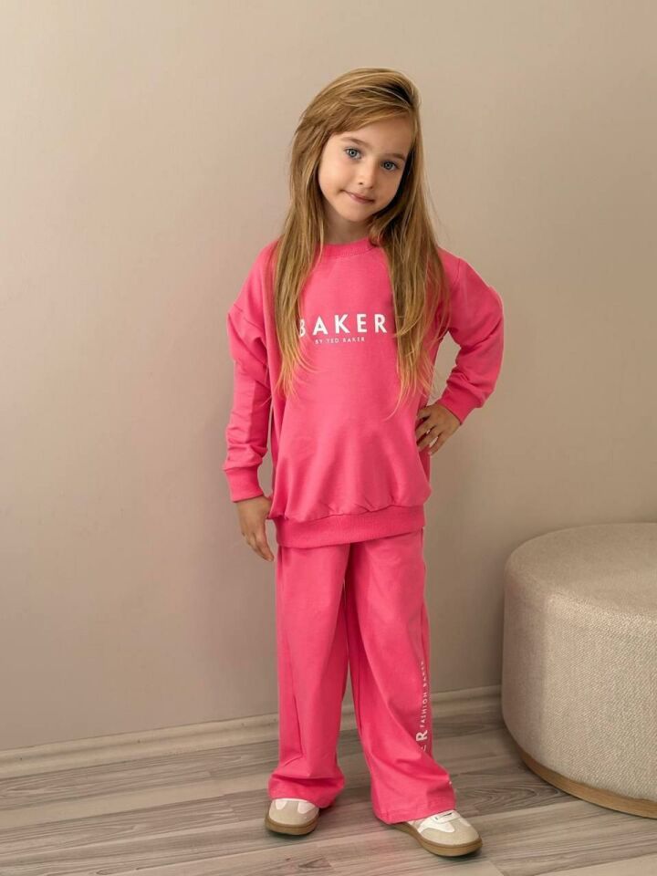 Kız Çocuk Pembe Sweatshirt ve Eşofman Alt Takımı Garson Boy  5003P