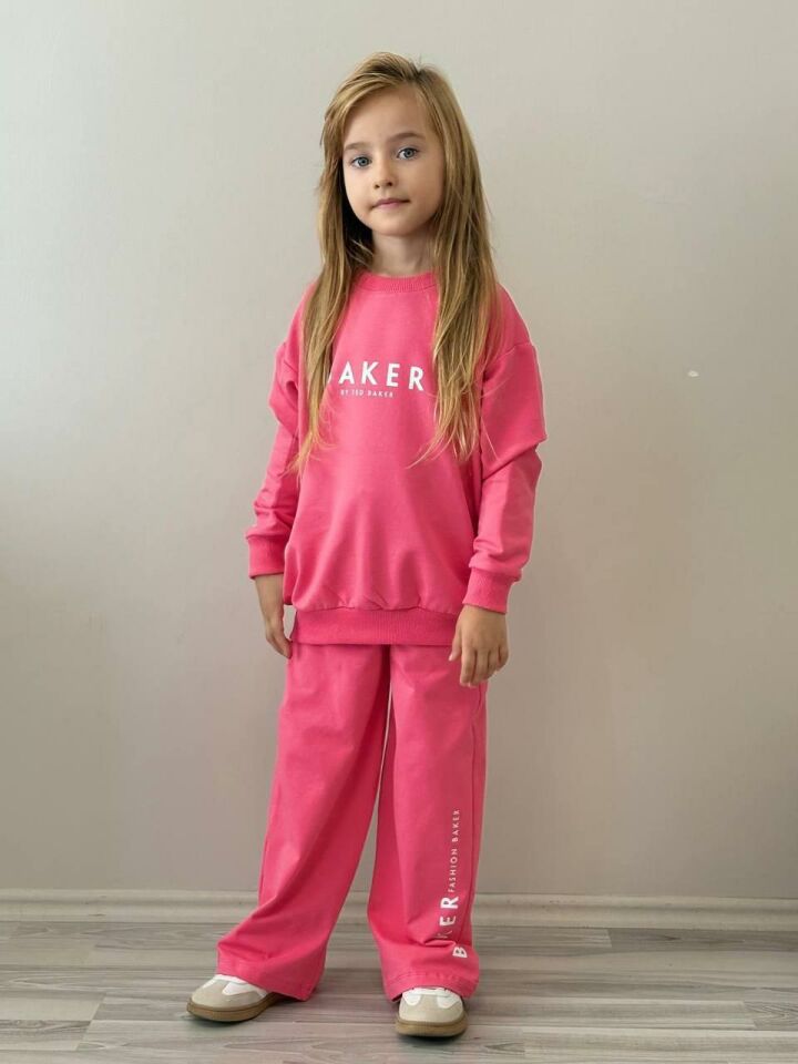 Kız Çocuk Pembe Sweatshirt ve Eşofman Alt Takımı Garson Boy  5003P