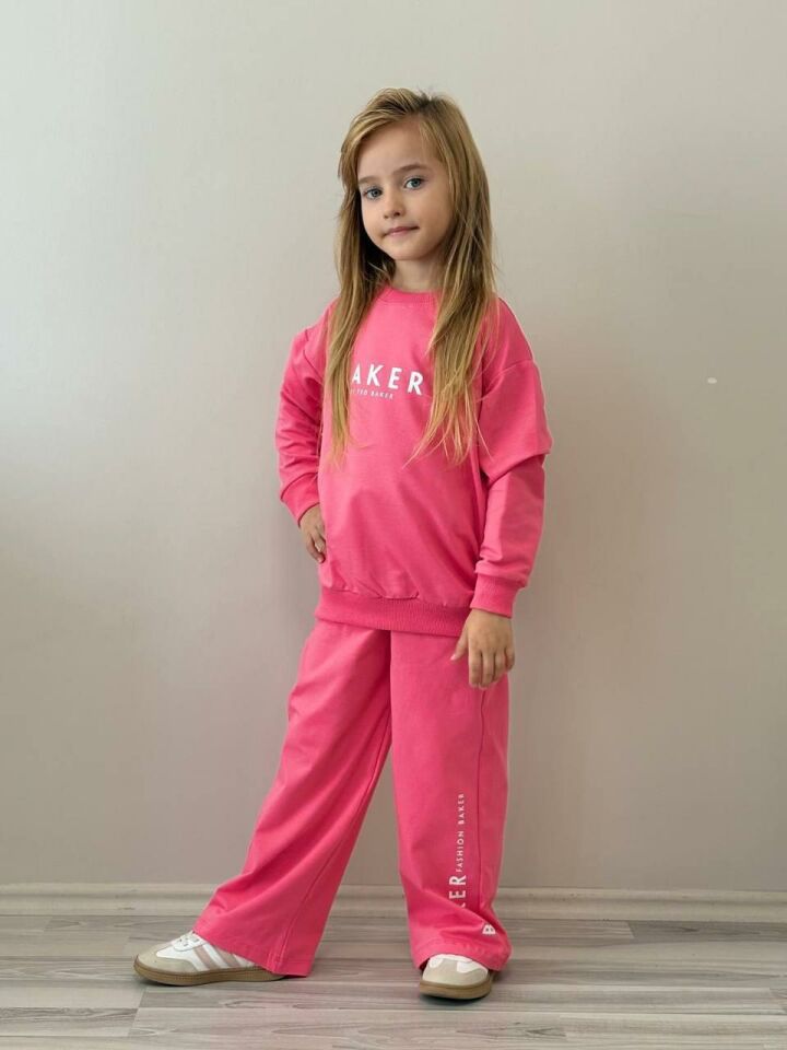Kız Çocuk Pembe Sweatshirt ve Eşofman Alt Takımı Garson Boy  5003P