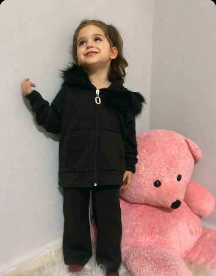 Kız Çocuk Kışlık  Yakası Kürklü Alt Üst Takım 1402