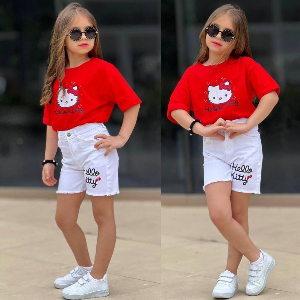 Kız Çocuk  Gabardin Tarz Yazlık Kısa Kol Şort Takım Blyz+Şort Takım 2602