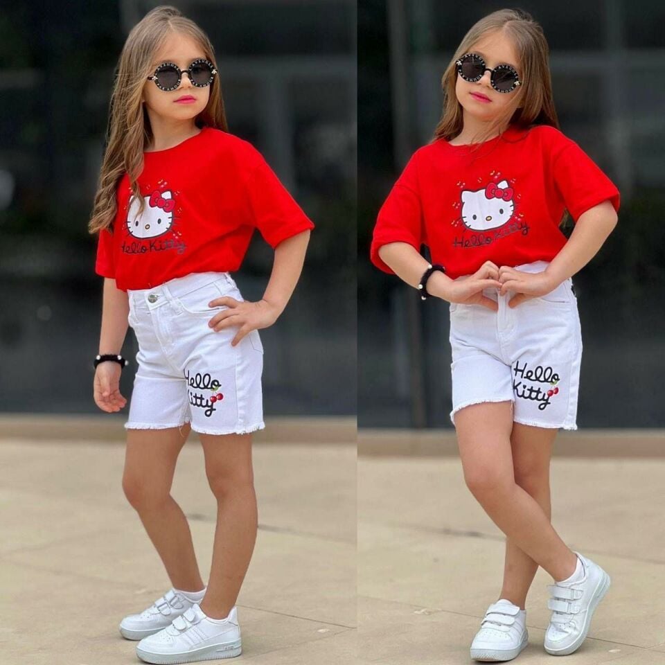 Kız Çocuk  Gabardin Tarz Yazlık Kısa Kol Şort Takım Blyz+Şort Takım 2602