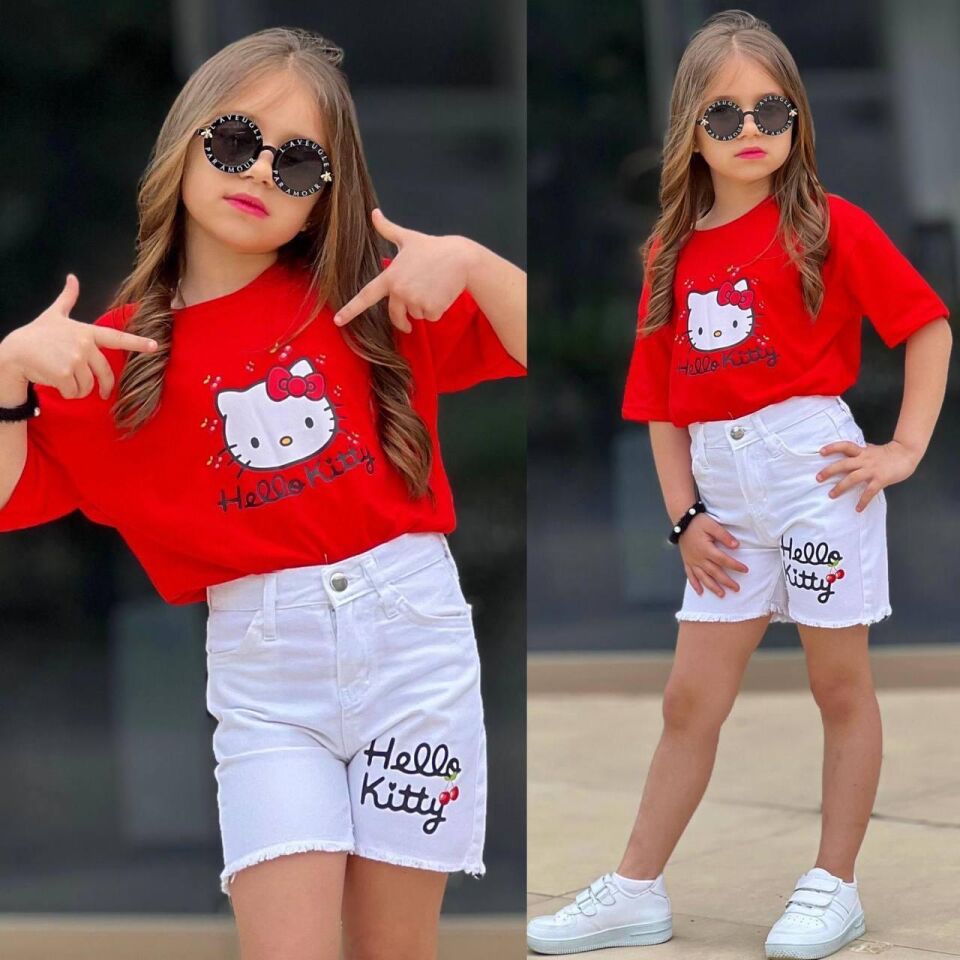 Kız Çocuk  Gabardin Tarz Yazlık Kısa Kol Şort Takım Blyz+Şort Takım 2602