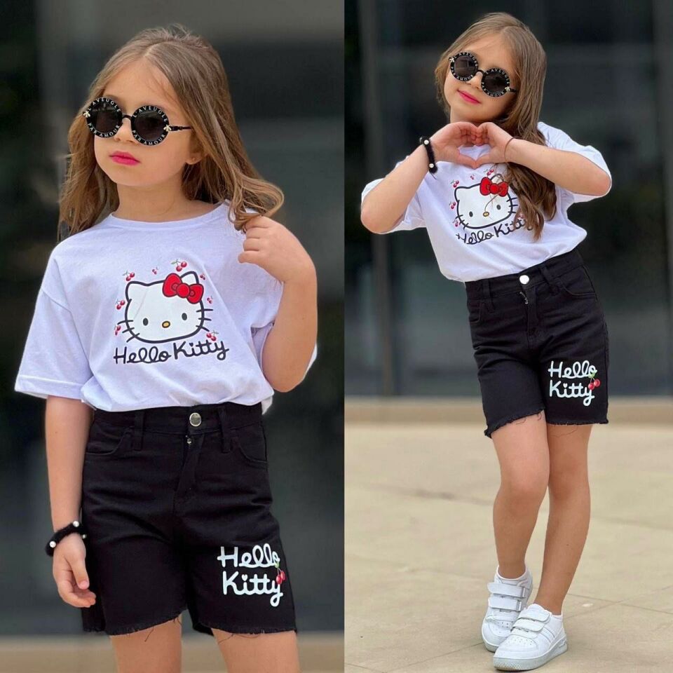Kız Çocuk  Gabardin Tarz Yazlık Kısa Kol Şort Takım Blyz+Şort Takım 2602B