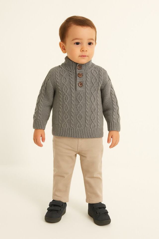 Erkek Çocuk Triko Kazak & Bej Pantolon 2’li Takım – 3610 G