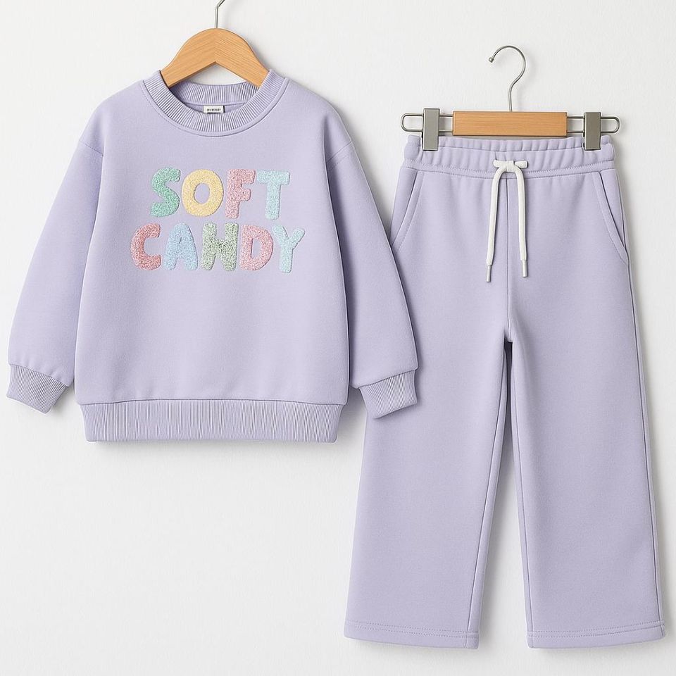 Kız Çocuk Renkli Payet Nakışlı 2’li Eşofman Takımı (Sweatshirt + Alt) 10760 LİLA