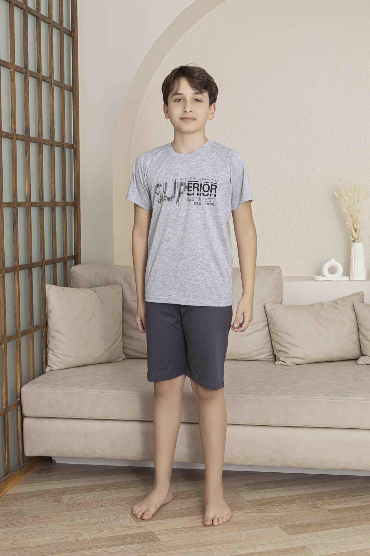 Erkek Çocuk Alt Üst Kısa Kollu Bermude Boy Şort Takım Pijama Takım 4008G