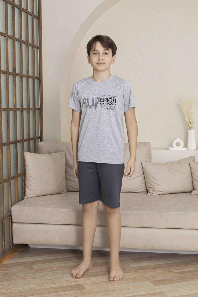 Erkek Çocuk Alt Üst Kısa Kollu Bermude Boy Şort Takım Pijama Takım 4008G