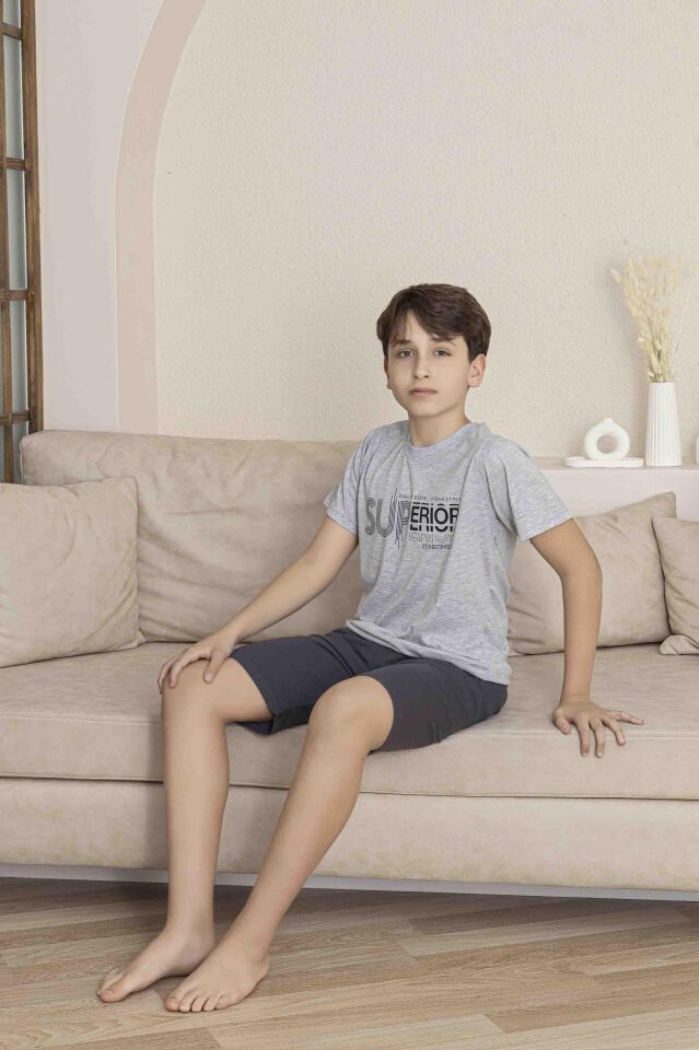 Erkek Çocuk Alt Üst Kısa Kollu Bermude Boy Şort Takım Pijama Takım 4008G