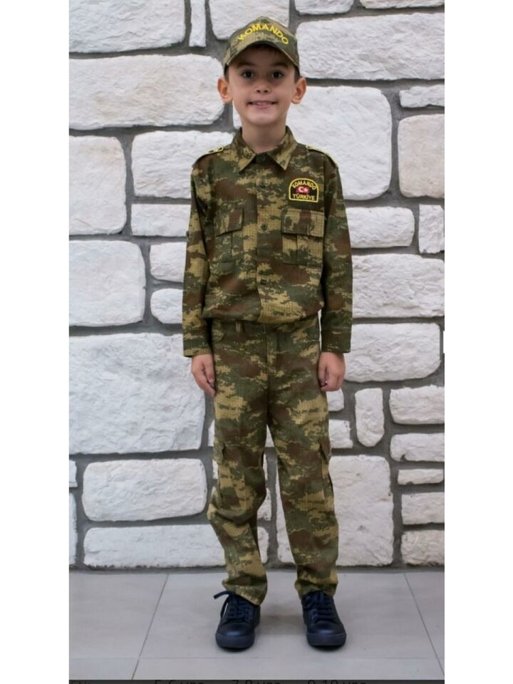 Unisex Asker Kostümü Çocuk Kıyafeti 2803 YEŞİL - 7YAŞ