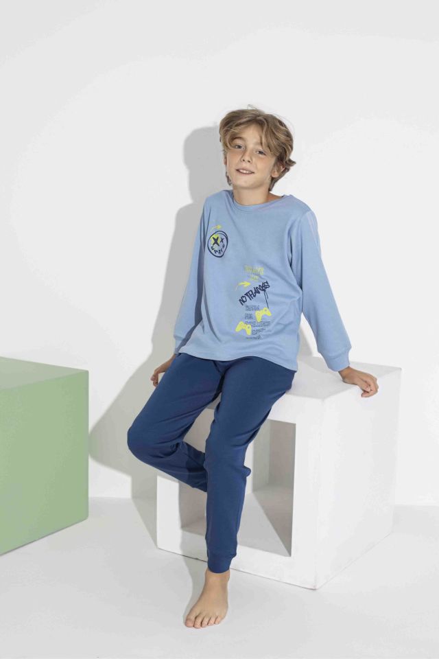 Erkek Çocuk Uzun Kollu Oyun Temalı Pamuklu Pijama Takımı 7419M
