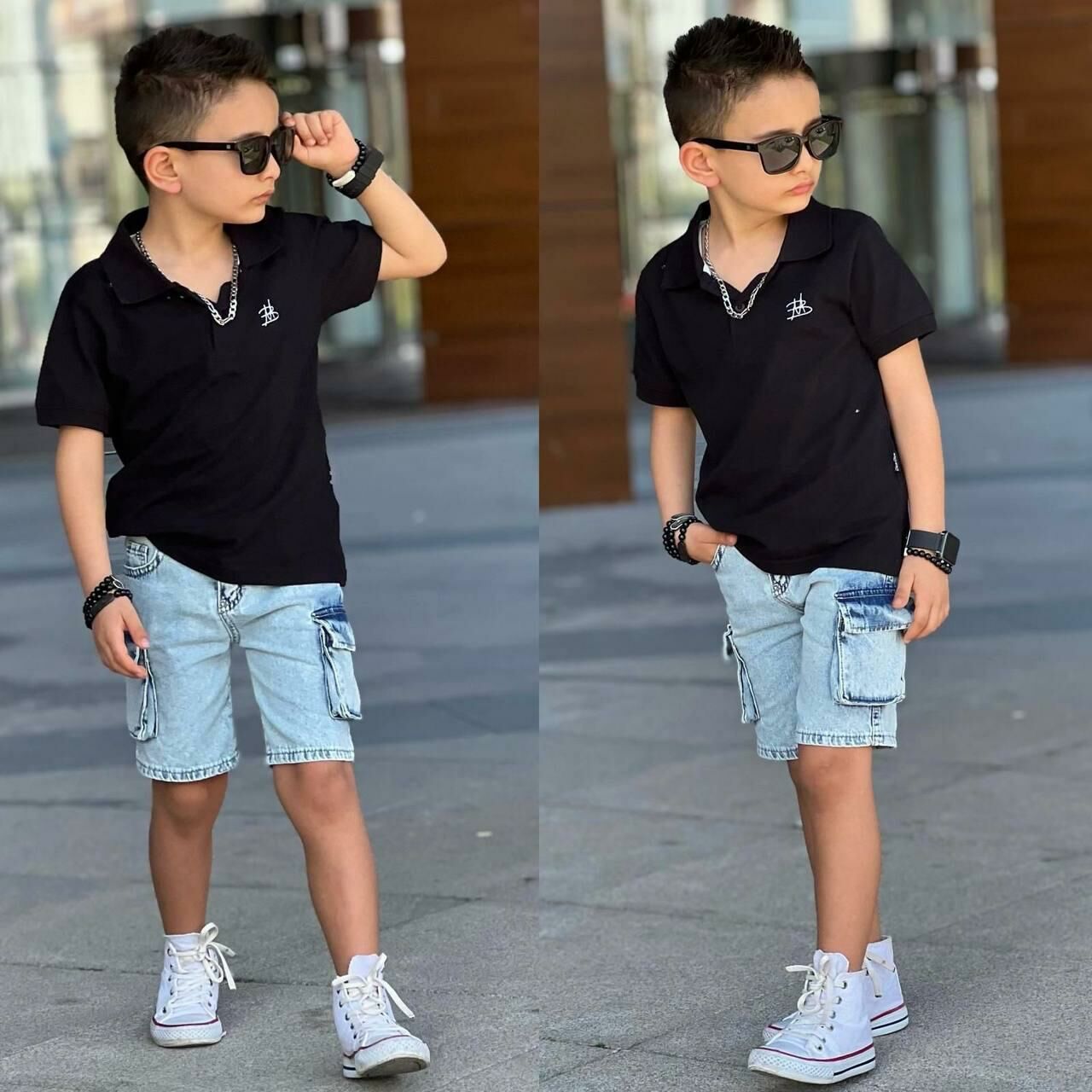Erkek Çocuk Polo Yaka Kargo Cepli Kot Takım 2302Sİ