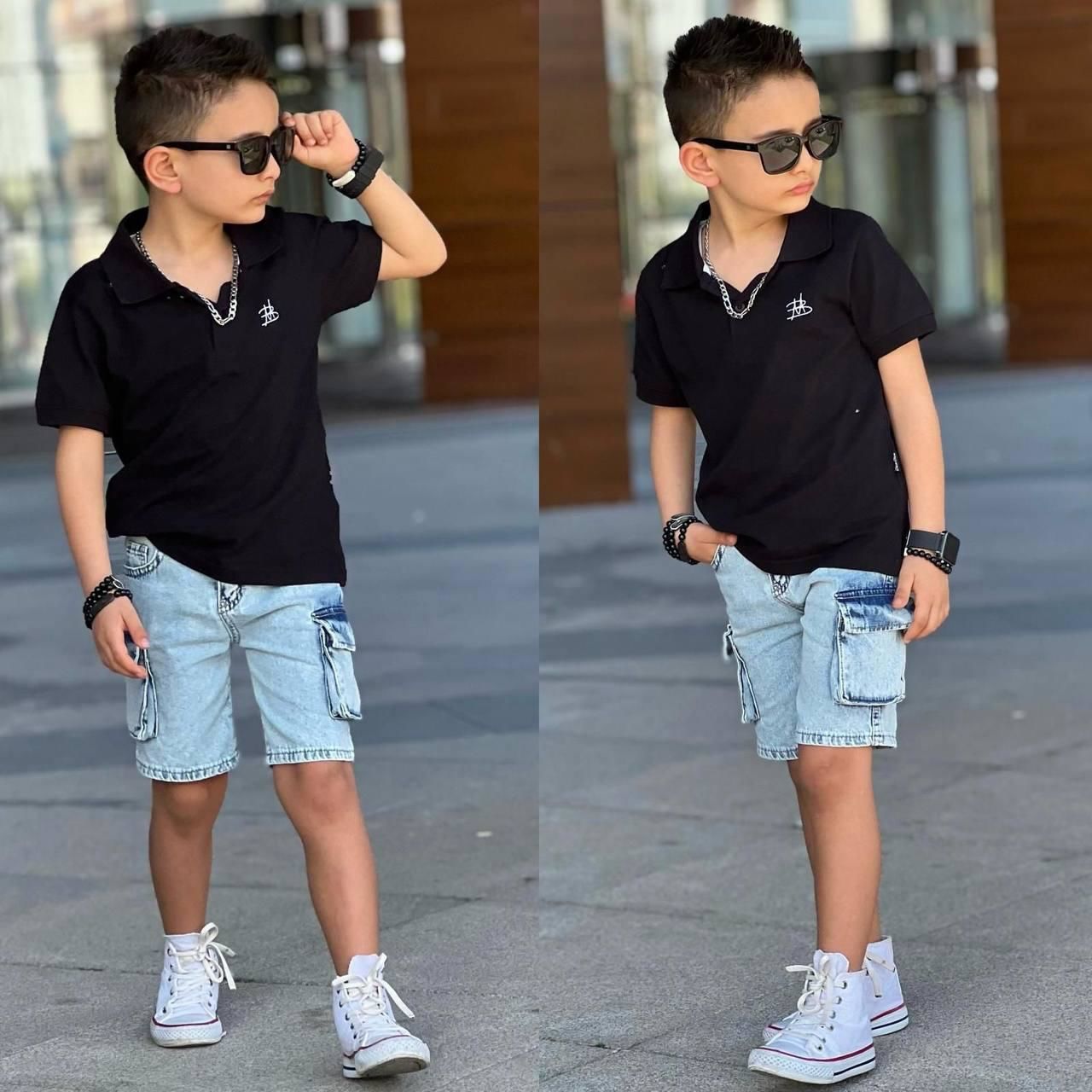 Erkek Çocuk Polo Yaka Kargo Cepli Kot Takım 2302Sİ
