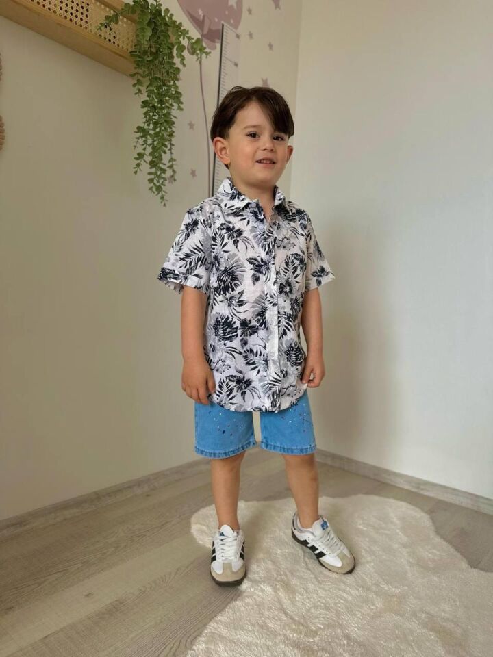 Erkek Çocuk Bayramlık Gömlekli Kot Takım Şort Takım J-2000S