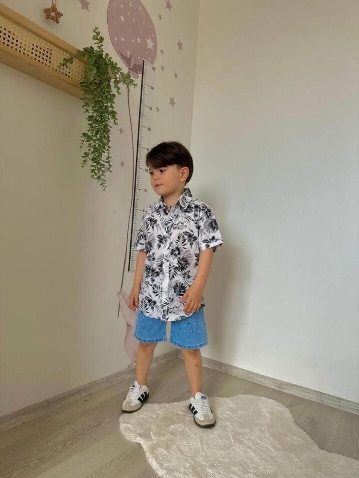 Erkek Çocuk Bayramlık Gömlekli Kot Takım Şort Takım J-2000S