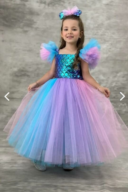 Kız Çocuk Deniz Kızı Abiye Kostüm Uzun Tül Elbise 3705