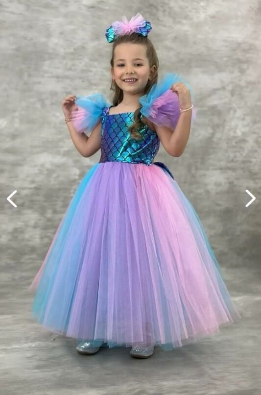 Kız Çocuk Deniz Kızı Abiye Kostüm Uzun Tül Elbise 3705