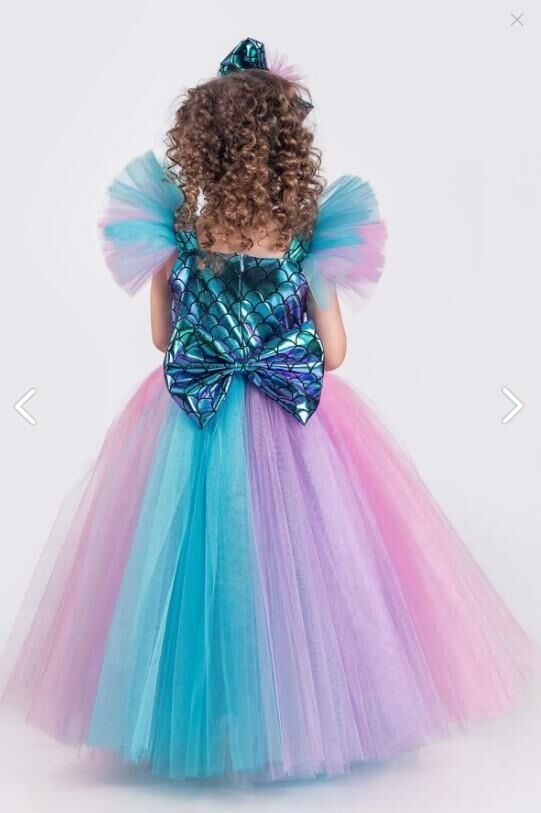 Kız Çocuk Deniz Kızı Abiye Kostüm Uzun Tül Elbise 3705