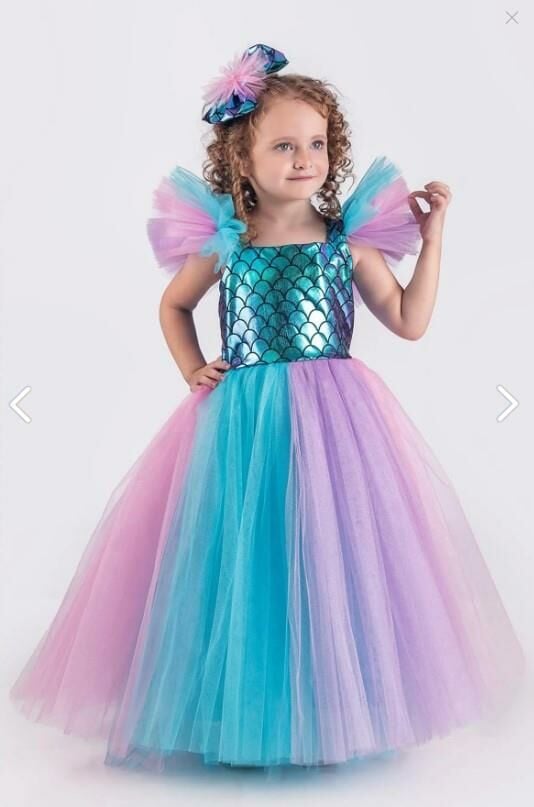 Kız Çocuk Deniz Kızı Abiye Kostüm Uzun Tül Elbise 3705