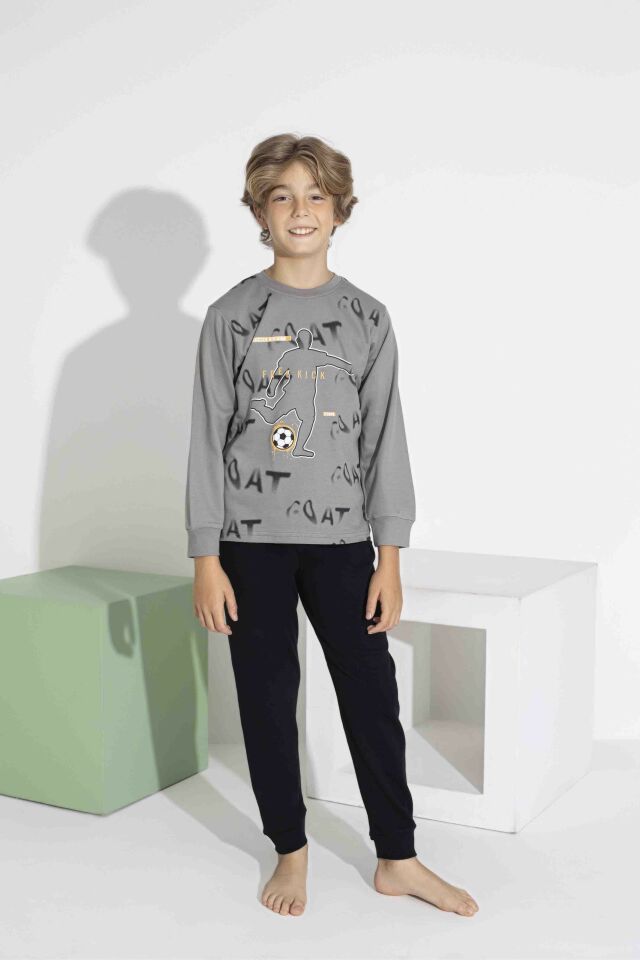 Erkek Çocuk Uzun Kol İnterlook Pamuklu Pijama Takımı 7407G
