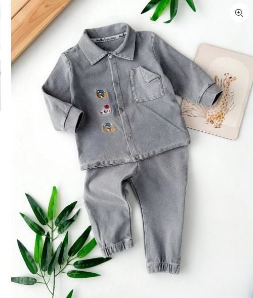 Erkek Bebek Nakışlı Gömlek ve Pantolon Takımı 0334