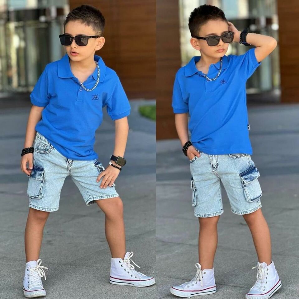 Erkek Çocuk Polo Yaka Kargo Cepli Kot Takım 2302MA