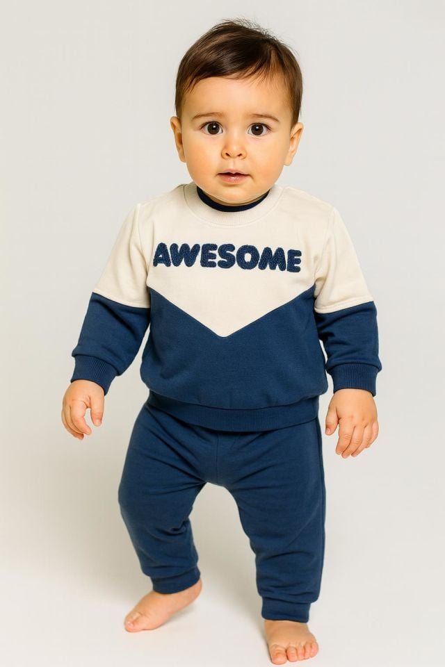 Erkek Bebek 2’li – Awesome Nakışlı Sweatshirt & Alt Takım 07145 M
