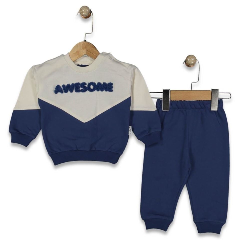 Erkek Bebek 2’li – Awesome Nakışlı Sweatshirt & Alt Takım 07145 M