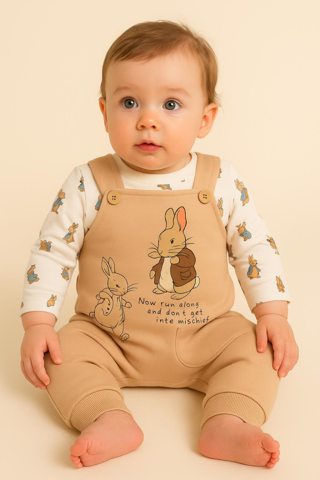 Bebek Tulum Takım – Tavşan Desenli Uzun Kollu Tshirt ve Salopet (2’li Set) 9745
