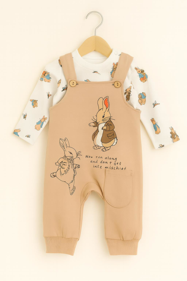 Bebek Tulum Takım – Tavşan Desenli Uzun Kollu Tshirt ve Salopet (2’li Set) 9745