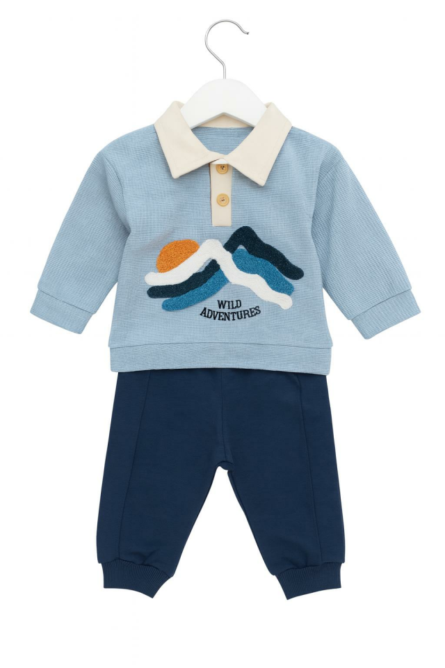 Erkek Bebek 2’li Takım – Yaka Detaylı Nakışlı Sweatshirt ve Eşofman Altı 07147M