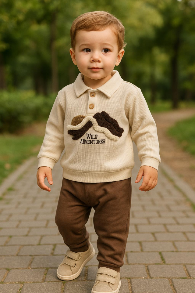 Erkek Bebek 2’li Takım – Yaka Detaylı Nakışlı Sweatshirt ve Eşofman Altı 07147V