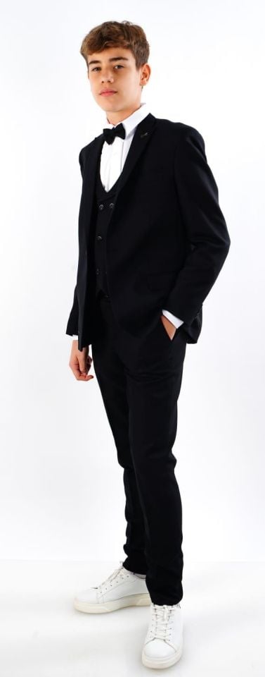 Erkek Çocuk Ceket Gömlek Pantolon Papyon Yelekli Takım Elbise 5735-5-16 YAŞ SİYAH