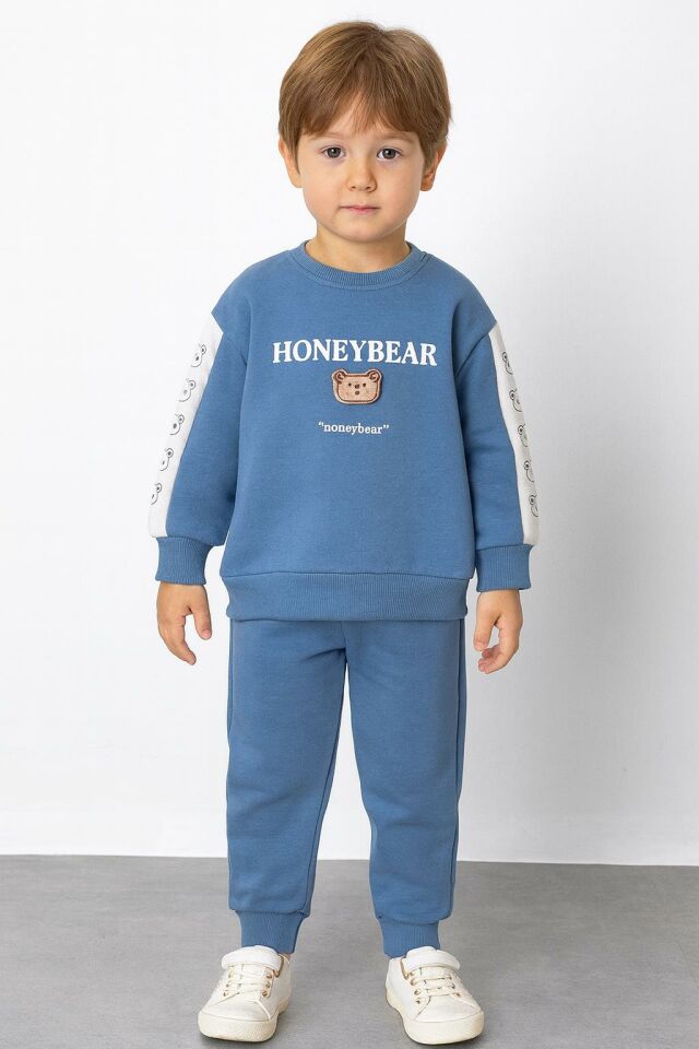 Erkek Çocuk 3 İplik Şardonlu  Nakışlı Eşofman Takımı 10691M