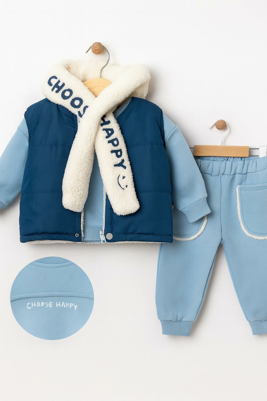 Bebek 3’lü Kışlık Eşofman Takımı – Polar Şallı, Şardonlu Yelekli, Sweatshirt ve Alt 10697M