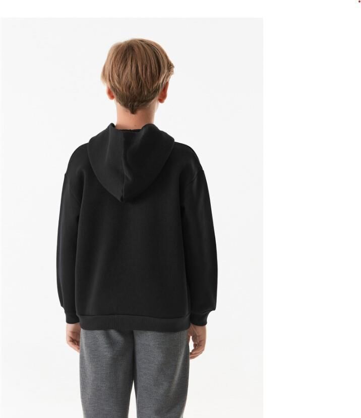 3 İPLİK Kapüşonlu  Uzun Kollu Şardonlu KIZ/ERKEK Çocuk Fermuarlı Sweatshirt 0504 SİYAH