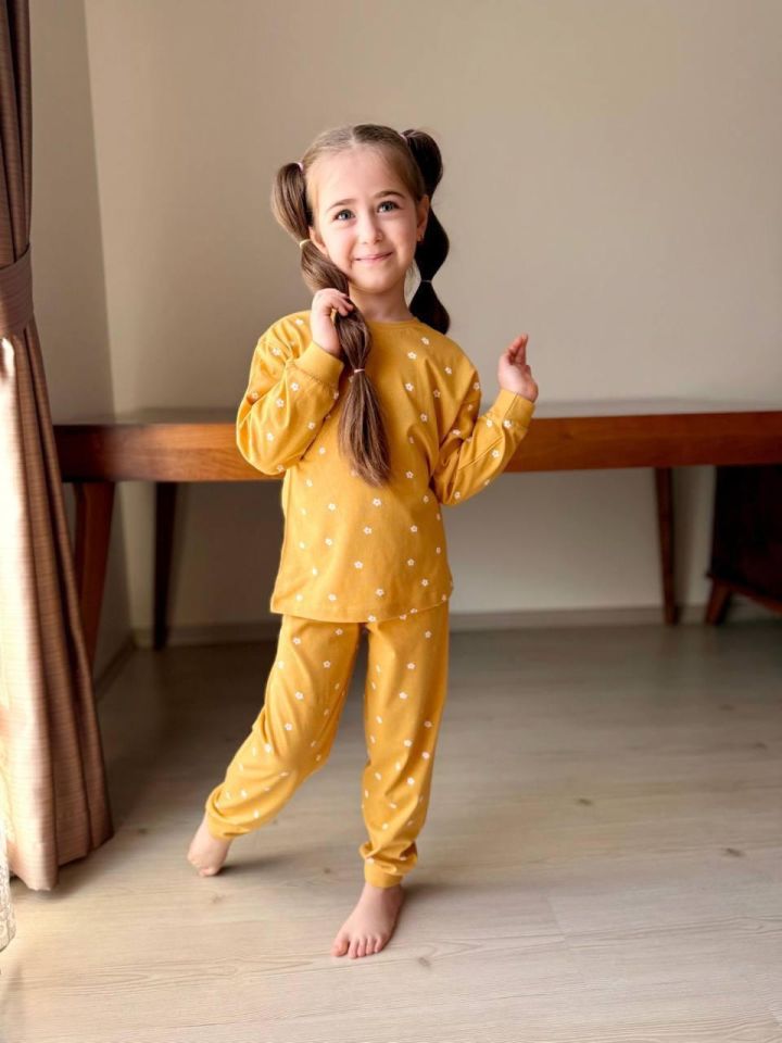 Uzun Kollu Kız Çocuk Pijama Takımı 2-8 Yaş 3214 Sarı