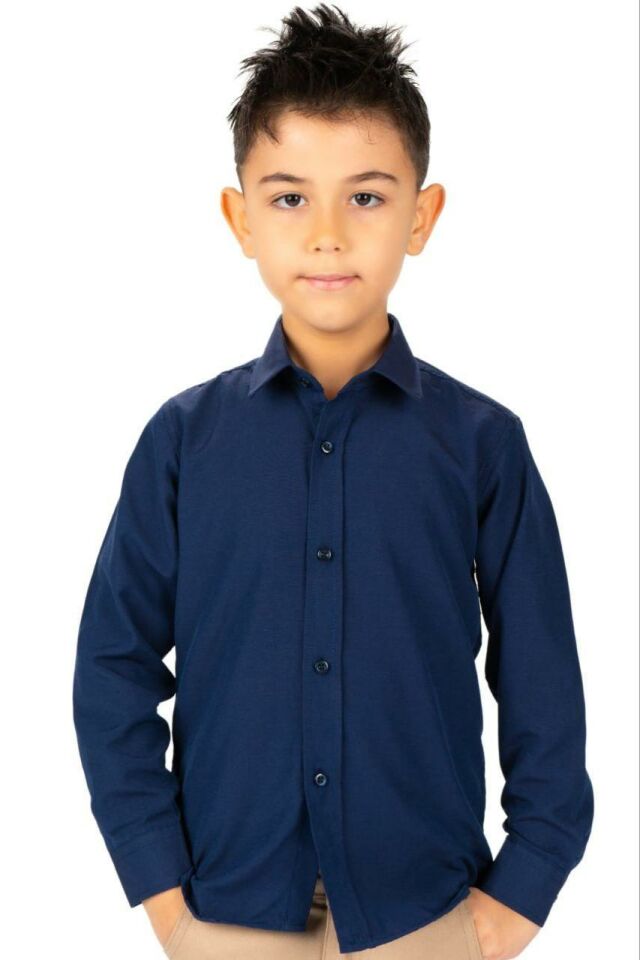 Erkek Çocuk Uzun Kol Düz Renk  Gömlek 7974L