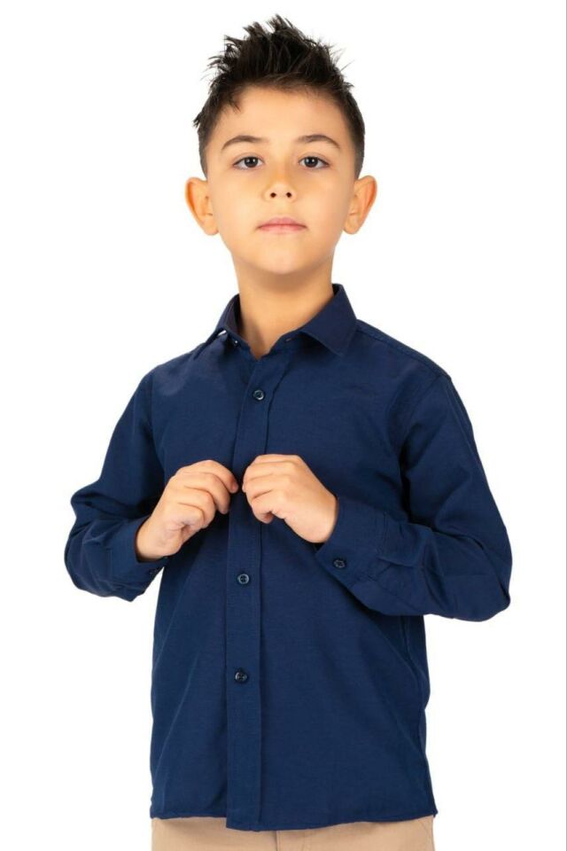 Erkek Çocuk Uzun Kol Düz Renk  Gömlek 7974L