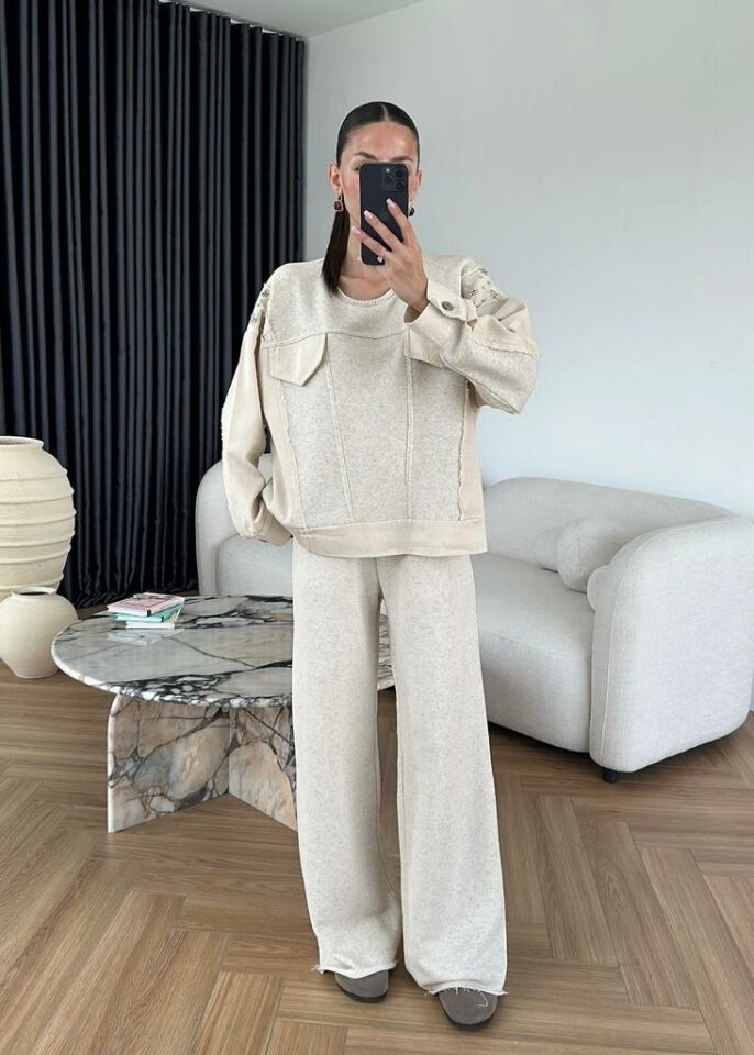 Kadın Uzun Sweat Pantolon Takım Alt Üst Takım 50679