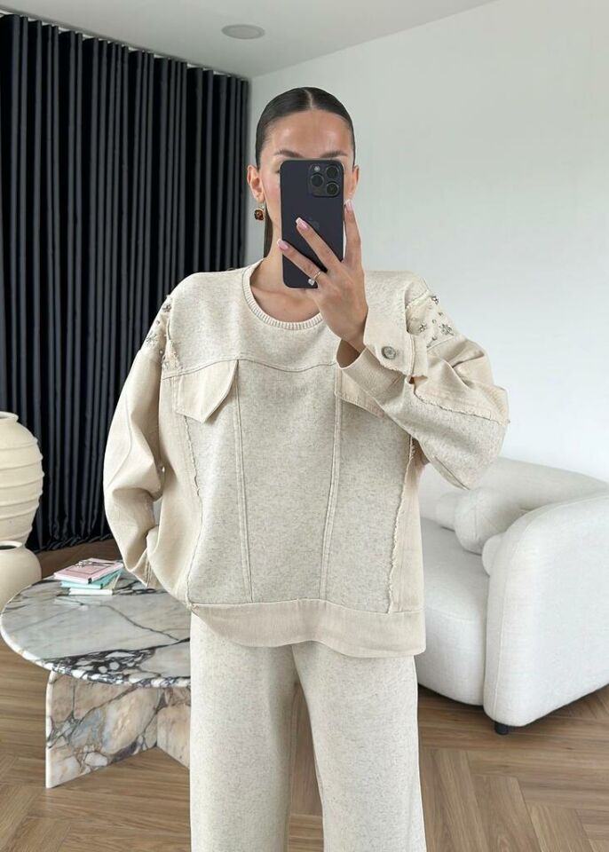 Kadın Uzun Sweat Pantolon Takım Alt Üst Takım 50679