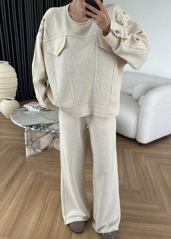 Kadın Uzun Sweat Pantolon Takım Alt Üst Takım 50679