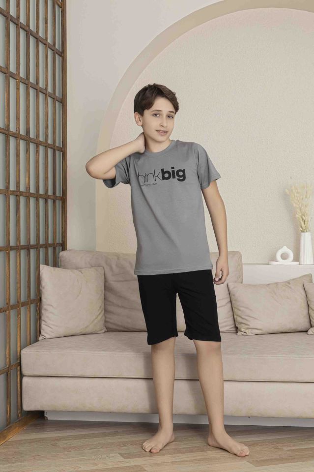Erkek Çocuk Alt Üst Kısa Kollu Bermude Boy Şort Takım Pijama Takım 4006G