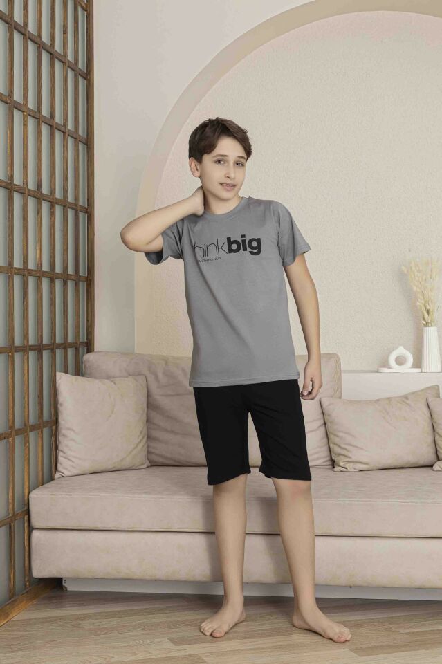 Erkek Çocuk Alt Üst Kısa Kollu Bermude Boy Şort Takım Pijama Takım 4006G