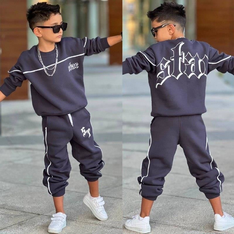 Erkek Çocuk 3 iplik Şardonlu Alt Üst Eşofman Takımı-43113-F