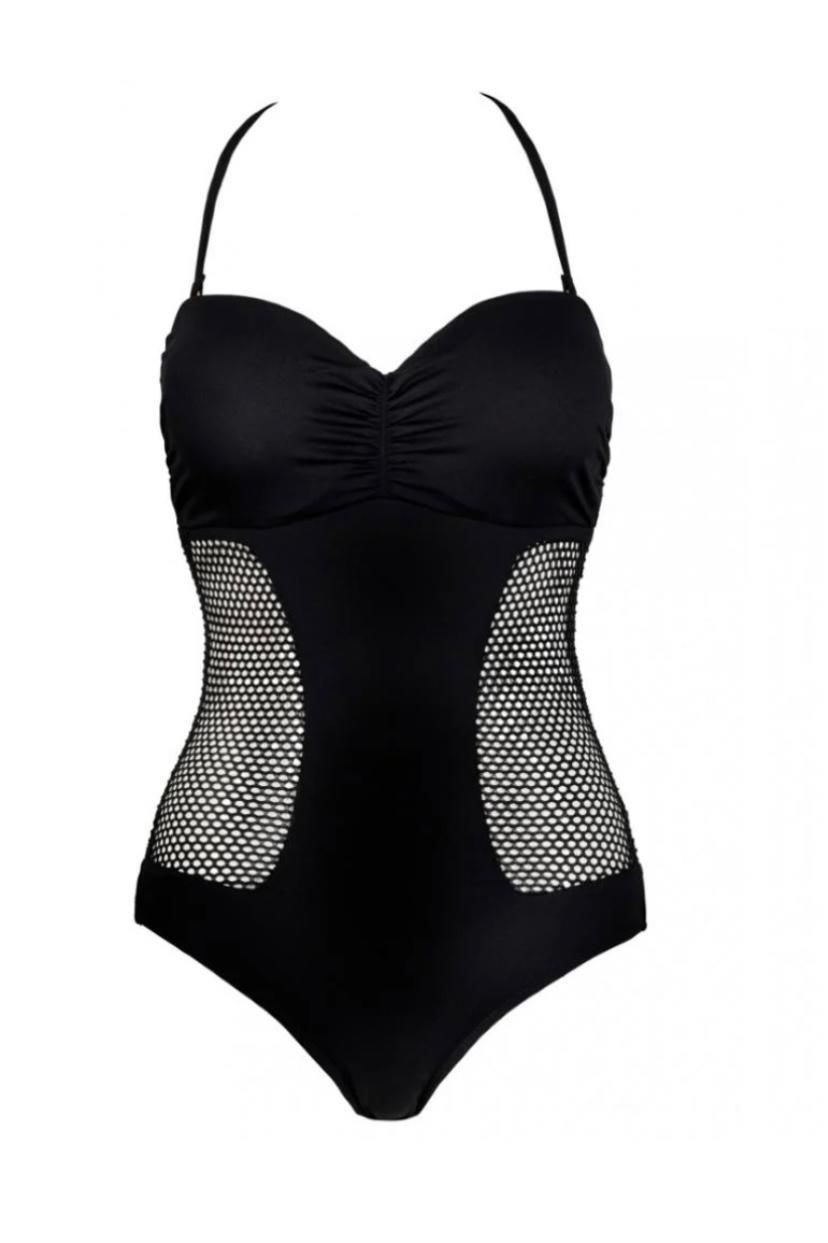 Kadın BOYUNDAN BAĞLAMALI Yanı Fileli Transparan Mayo 7270