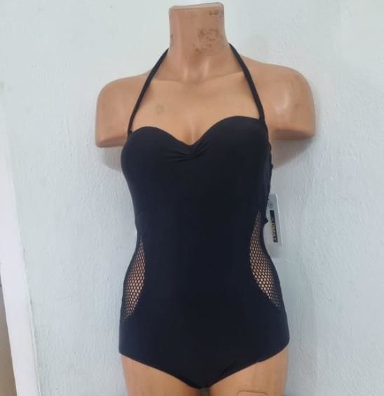 Kadın BOYUNDAN BAĞLAMALI Yanı Fileli Transparan Mayo 7270